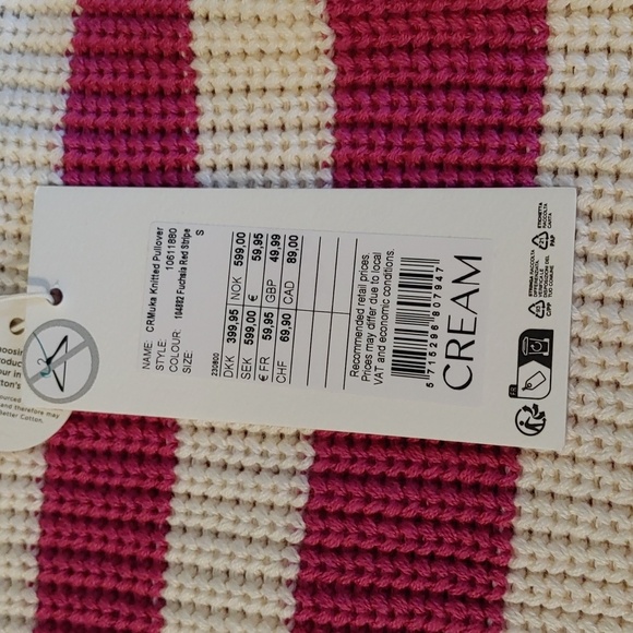 NWT CREAM MUKA FUCHSIA & IVORY STRIPE KNITTED PULLOVER SIZE SMALL - Picture 9 of 12
